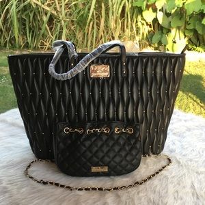 BEBE QUILTED TOTE BAG DIAMANDA STUDDED PURSE AND CHELSEA CLOUD CROSSBODY Y2K